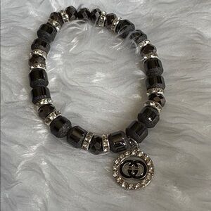 Black Beaded Bracelet with Silver Charm
